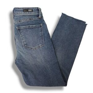 Kut From The Kloth Reese High Rise Fab AB Ankle Straight Cropped Jeans Raw Hem 2